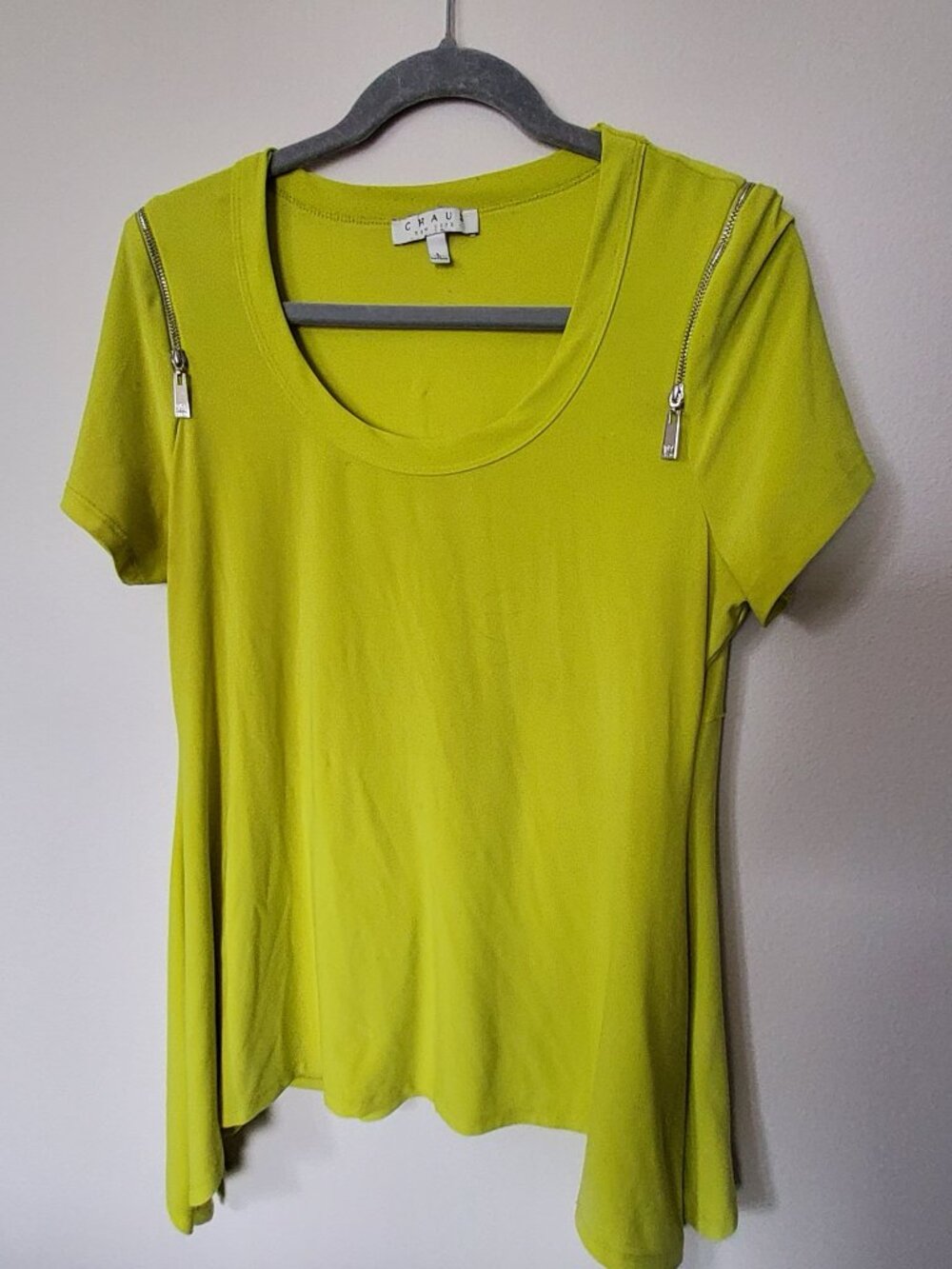 Vintage Y2K Chaus Acid Green top with Zipper Applique size L